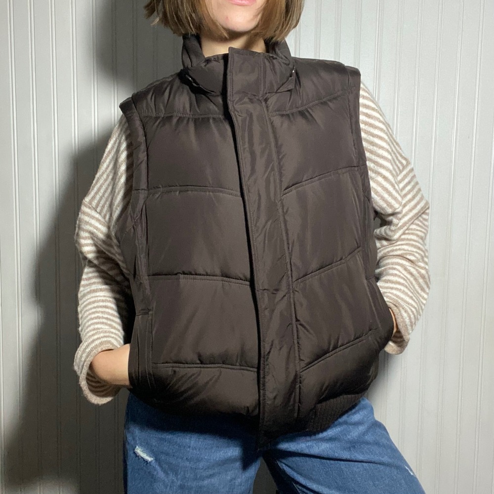 GAP Y2K Chocolate Brown Puffer Vest Gorpcore Streetwear Quilted Layering - XL